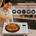 CYLON InfraBlaze 2200W Infrared Cooktop Stove with Grill Rack, Crystal Glass Top, Digital Display, Touch Control, Compatible with All Cookware, Infrared Hot Plate, Silver - Image 2